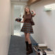 Jinggujia fat mm short high-waisted A-line plaid skirt for women spring plus size slimming skirt