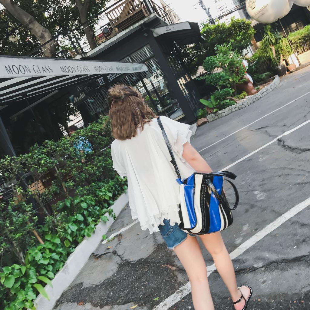 晶咕定制韩版chic娃娃衫上衣韩风V领宽松棉麻短袖T恤女装夏装白色