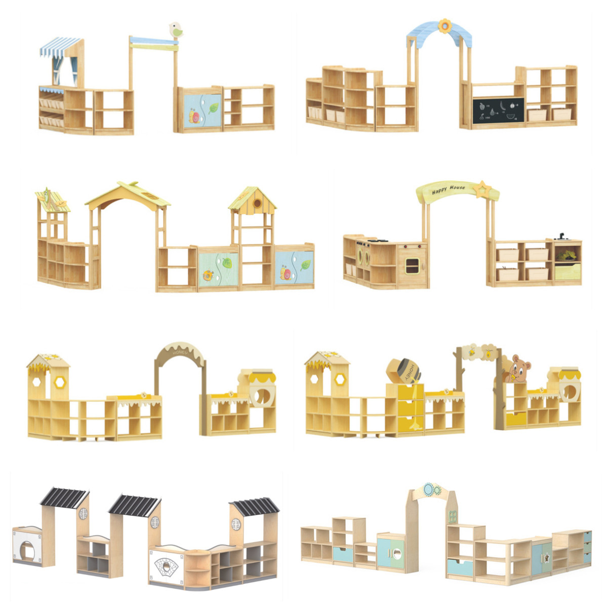 Kindergarten solid wood multi-functional storage combination cabinet activity children's area teaching aid cabinet early education Montessori toy cabinet