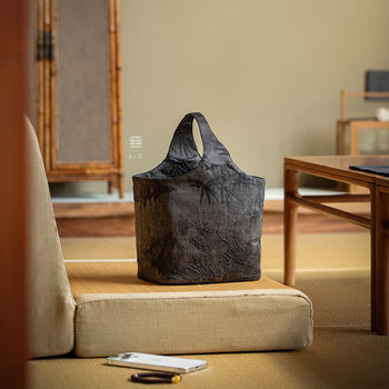 Zhishe xiangyunsha ink bamboo basket tea bag tea set storage new chinese style retro cloth bag