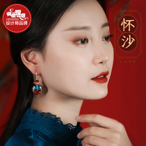 Retro earrings female glass national style ancient earrings earrings earrings Hong Kong style women retro ear hanging jewelry temperament Red