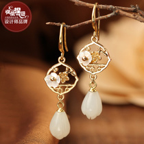 Ancient style jade earrings and tianjade jade earrings women 2021 New Tide Hanfu cheongsam accessories earrings Chinese style