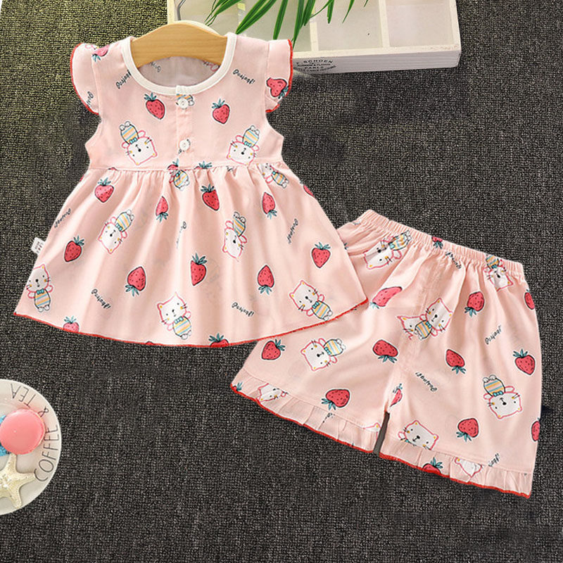 Baby cotton silk summer dress girls summer cotton cotton clothesChildren baby gas thin suit wear outside