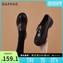 Daphne thick-soled loafers womens summer thin British style small leather shoes students Black single shoes jk uniform shoes