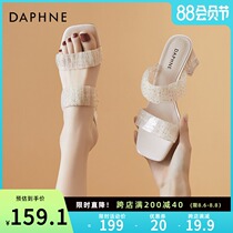 Daphne high-heeled slippers women wear fashion net red slippers outside the summer Thick with crystal and super fairy transparent sandals