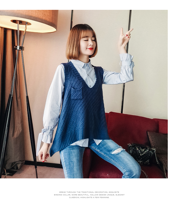 Phiên bản Hàn Quốc của áo len không tay cổ chữ V mùa thu nữ sinh viên mới thả lỏng áo vest mỏng không đều áo len áo len gucci