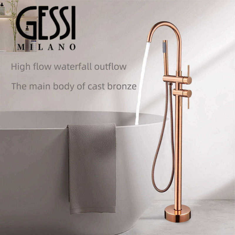 Italian Gessi All-Copper Bathtub Hot and Cold Water Faucet Floor-Standing Rose Gold High-Flow Shower Faucet Italian Gessi All-Copper Bathtub Hot and Cold Water Faucet Floor-Standing Rose Gold High-Flow Shower Faucet