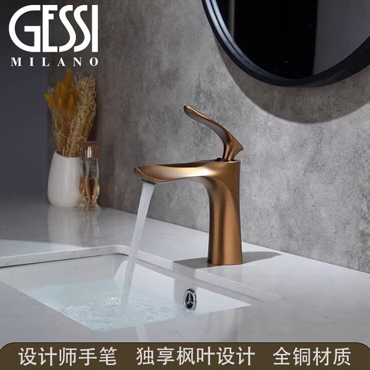 Italian Gessi Rose Gold All-Copper Basin Faucet for Hot and Cold Water, Bathroom Vanity Countertop Basin Italian Gessi Rose Gold All-Copper Basin Faucet for Hot and Cold Water, Bathroom Vanity Countertop Basin