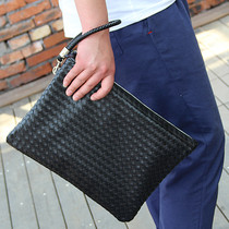 New Korean leisure business real woven leather envelope bag handlebar bag grip A4 file bag ipad bag