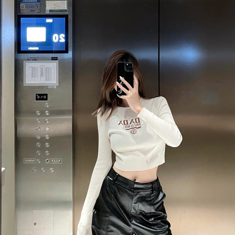 Non-Market Goods~ Shenzhen Nanyou High-End Women's Clothing, Sweet and Spicy Style Letter Jacquard Short Wool Knit Top