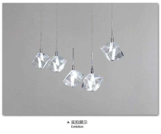 Modern Simple and Personalized Creative Stainless Steel Pendant Light Square Crystal Light Bar Restaurant Light Diamond Crystal Chandelier