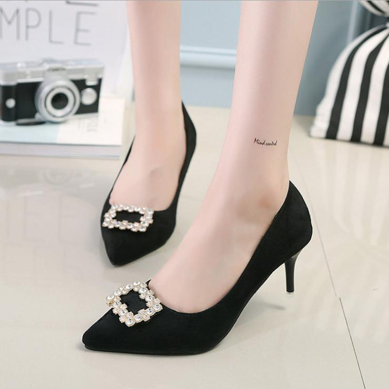 Large size reverse string high heels 40~43 size pointed shallow mouth thin heel square buckle CD fake mother cross-dress high heels wedding shoes