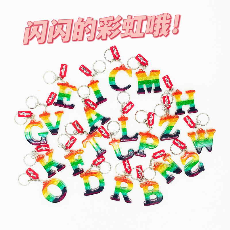 Highly Recommended, in Stock in China, Australian Smiggle Cute Letter Pendant Keychain, Starlight Rainbow