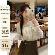 U 77 new Chinese style retro disc buckle snowspun shirt woman sweet and beautiful Dont make lotus leaf lace long sleeve loose 100 lap blouse spring