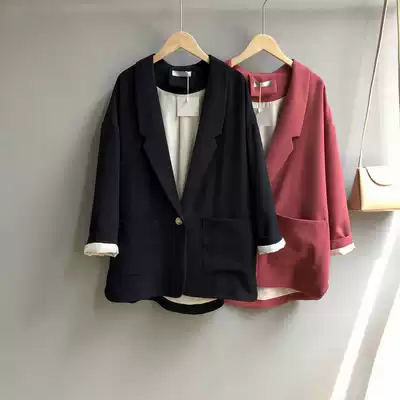 Nine buckle original large size women's clothing autumn new Korean loose chic student British style suit suit tide 937