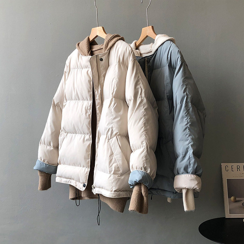 Nine buckle large size women's round neck cotton coat fat mm plus fertilizer plus size ins wind collarless bread coat cotton coat 953