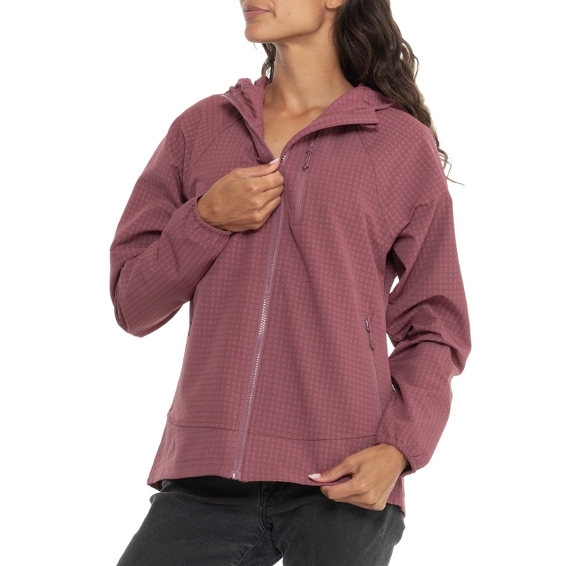 Eddie Bauer Women's Hooded Softshell Plaid Fleece Lightweight Warm Breathable Fleece Jacket R2 Alternative