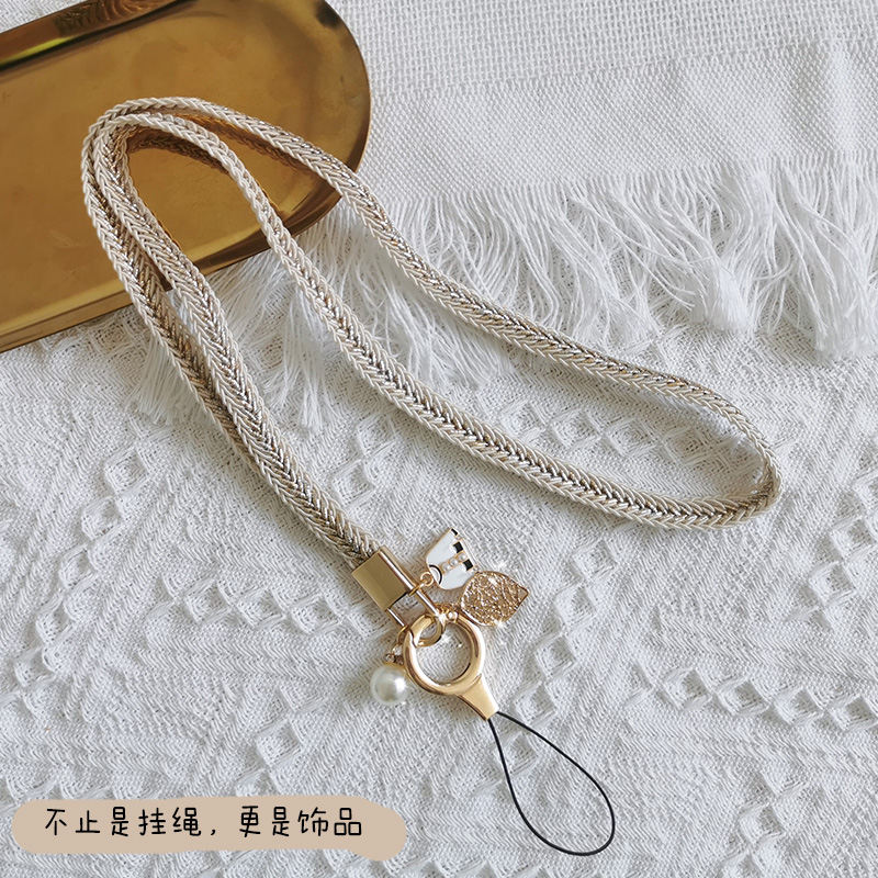 Wood-Xi original long version of sling gold and silver chain small fragrant wind Han Fan pearls net red anti-throw hanging neck female mobile phone hanging rope