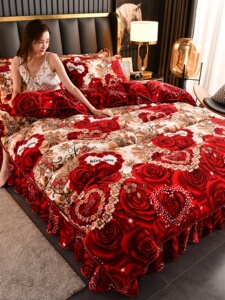Thickened Flannel Bed Skirt Four-Piece Set