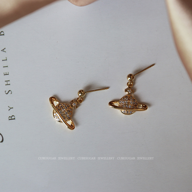 Saturn Control US 14k bag gold high-protection pendant micro-inlaid drill with delicate Saturn earrings earrings earrings