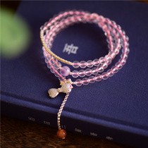 Mengmeng original powder Crystal three-circle hand string amethyst gold sun silver bow bracelet fairy sweet and cute