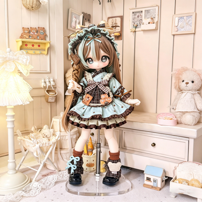 6-Point Bjd Doll Clothes Three-Piece Set, Thin and Delicate Little Bear Maid Outfit, Cute Maid Dress for Small Six-Inch Bjd Movable Dolls