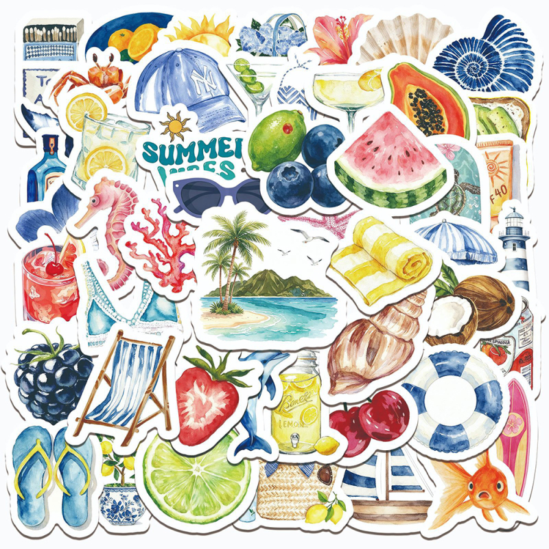 100 Summer Beach Stickers in an Instagram Style, High Aesthetic Value, Fresh Summer Ocean Beach Material Stickers for DIY