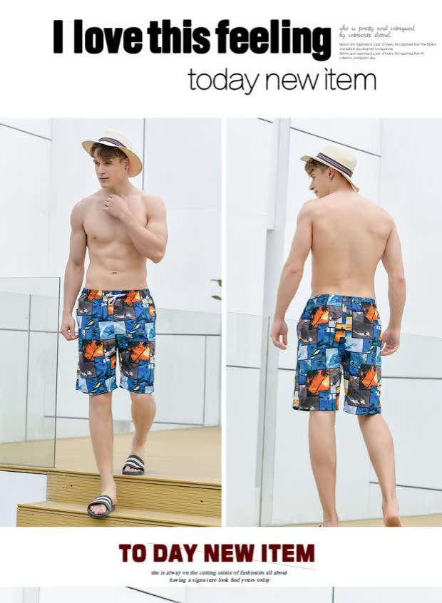 Sóng mùa hè giản dị nhanh khô đôi quần short nam hoa lỏng đôi quần bãi biển kích thước lớn kỳ nghỉ mùa xuân nóng bên bờ biển năm điểm 	quần đi biển tre em	