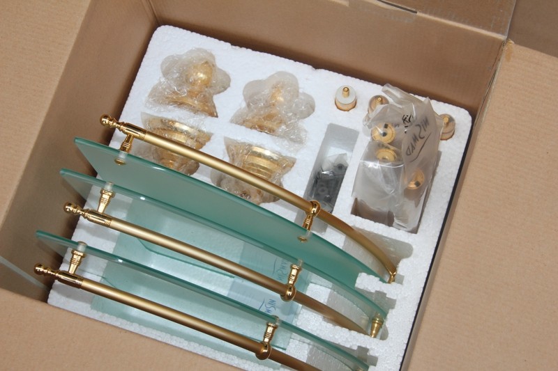 Lithard Thickened Glass Corner Rack Tripod Bathroom Shelve Makeup Room Corner Rack Monolayer