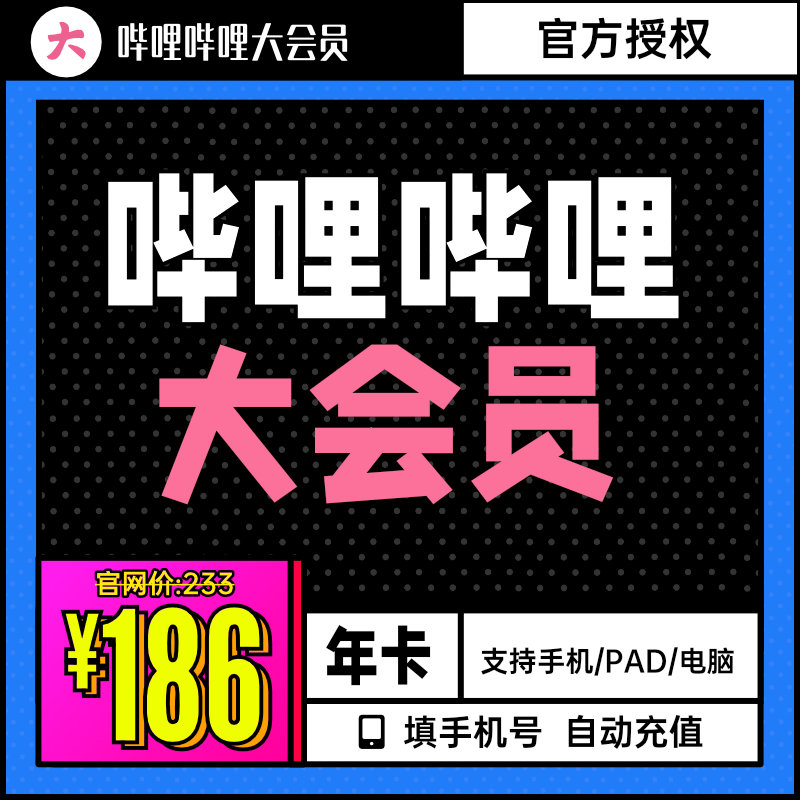 二次元弹幕网第一股，哔哩哔哩大会员 B站VIP大会员年卡 12个月