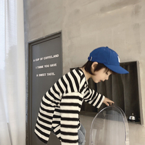Private custom childrens cotton T-shirt Stripe printing long-sleeved 2021 spring men and womens Korean edition loose base shirt