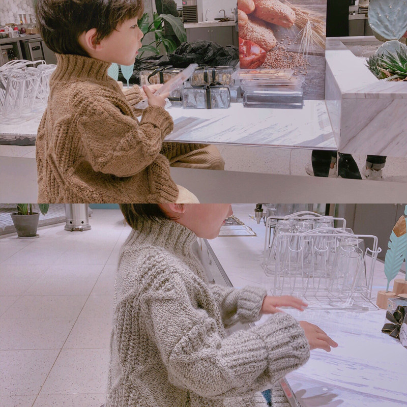 Original children high collar sweater Korean version boy hemp flower with wool loose thickened student headliner cardiovert