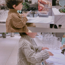 Original self-made Korean version of winter clothes children's turtleneck sweater boys with long wool loose padded knit coat