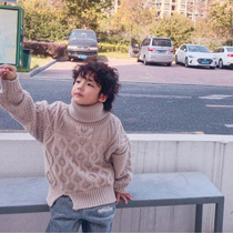 Original homemade 2022 spring new children's high lapel jacquard sweater boy thickened Korean style