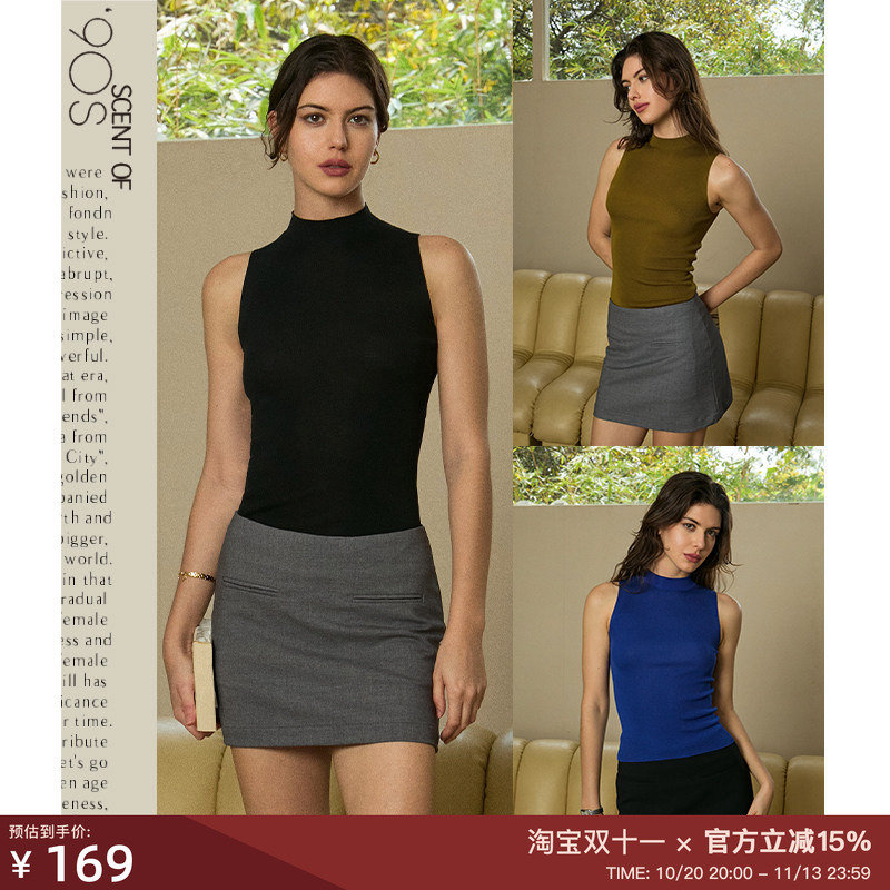 Scent of the 90S【Same Style as Yue Ran】Summer Thin Mulberry Silk Acetate Tencel Mid-Neck Knitted Sleeveless Vest
