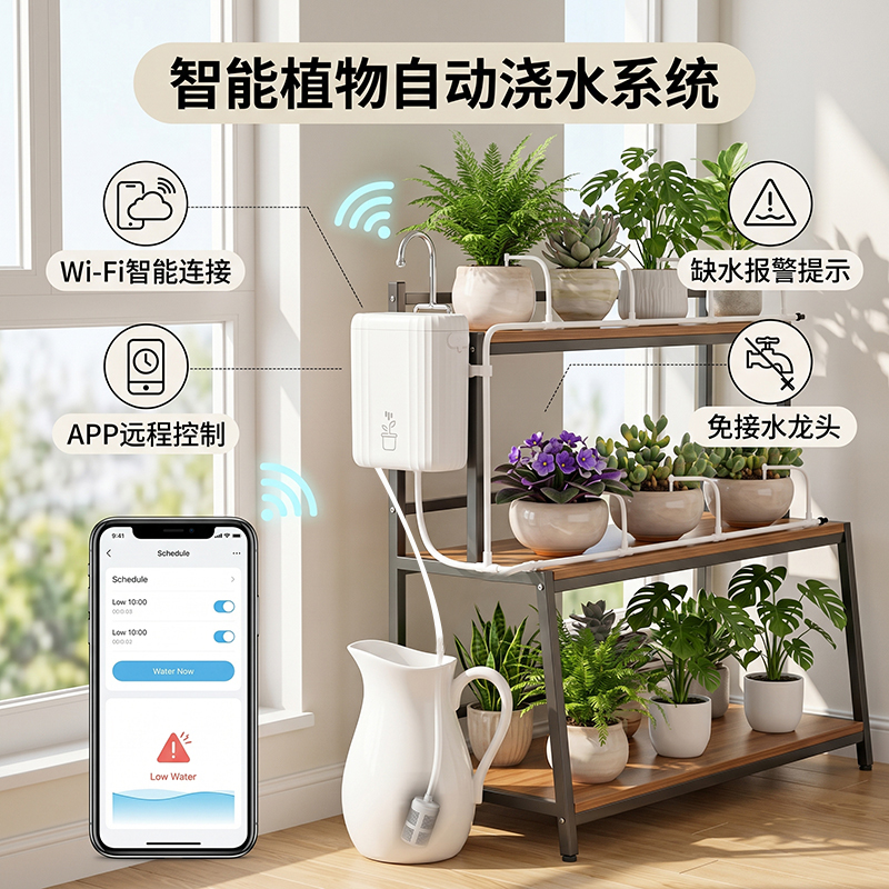 Wifi Automatic Flower Watering Device, Remote Watering System, Drip Irrigation Gadget, Smart Home Irrigation System, Timed Garden Watering for Absences