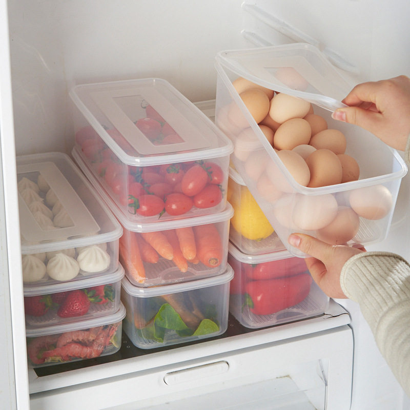 Refrigerator storage box plastic transparent fruit and vegetable preservation box sealed with cover can drain storage box kitchen supplies