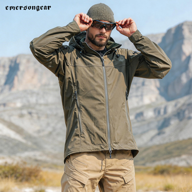 Emerson "Falcon" Lightweight Tactical Jacket for Men, Outdoor Casual Hiking Stand-Up Collar Hooded Detachable Sun Protection Jacket