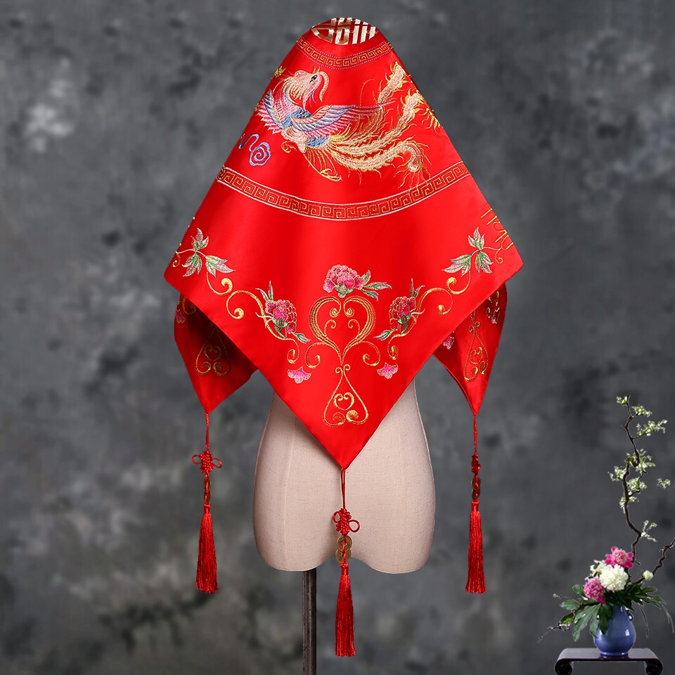 Bride Red Hood Wedding Embroidered Chinese Wedding Red Show and Dragon Pineapple embroidered hippa cover headscarf 2020