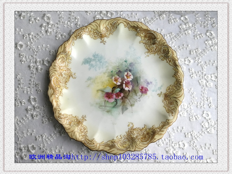 British special 1891-1902 Doulton Burslem hand-painted morning glory forget-me-not enamel plate - Taobao