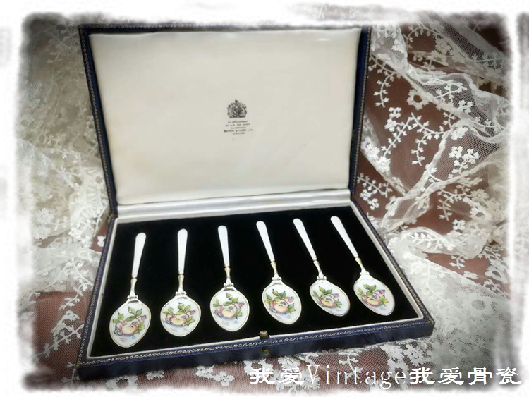 (English) 1963 Birmingham CC Hand Painted Enamel Sterling Silver Gold Plated Tea & Coffee Spoon Set