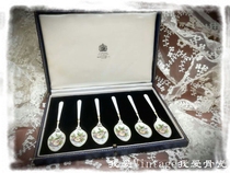 (English) 1963 Birmingham CC hand-painted enamel sterling silver gilded tea coffee spoon set