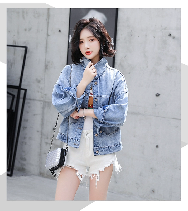 Mùa xuân và mùa thu 2019 phiên bản Hàn Quốc mới của áo khoác chữ A áo khoác denim giản dị dành cho nữ - Áo khoác ngắn