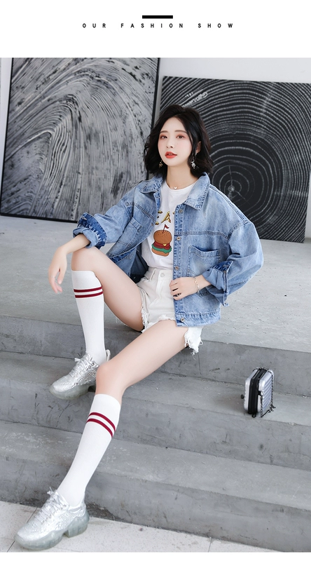 Mùa xuân và mùa thu 2019 phiên bản Hàn Quốc mới của áo khoác chữ A áo khoác denim giản dị dành cho nữ - Áo khoác ngắn