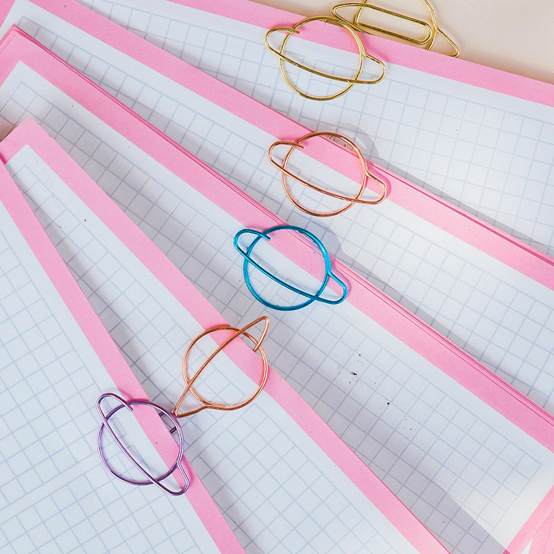 Planet Creative Paperclip Office Storage Cute Paperclip Handbook Student Colored Metal Plating Paperclip