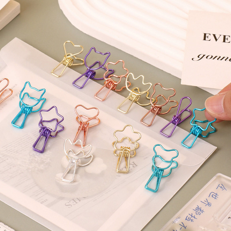 Creative metal color small clip, hand ledger, small book clip, creative stationery office clip, bill long tail clip, cute