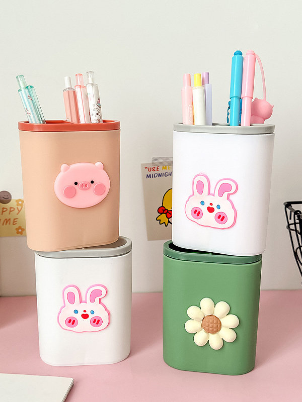 Student multi-grid cartoon cute pen holder storage box multi-functional desktop organizer stationery pen bucket makeup brush storage box