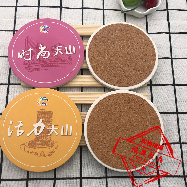 Custom ceramic absorbent coasters LOGO creative travel wedding gifts custom DIY cork heat insulation pad custom