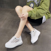 Small white shoes female summer 2021 New Korean version of Joker breathable leather street photography casual muffin thick bottom mesh mesh increase shoes