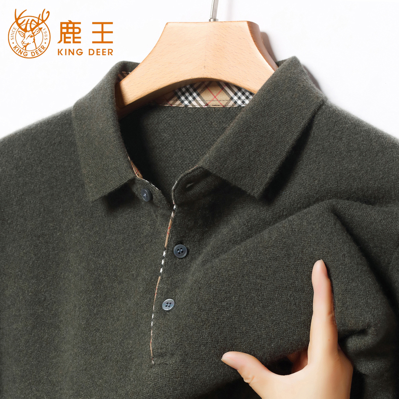 Luwang Cashmere Sweater for Men 100% Pure Cashmere 2025 New Style Turn-Down Collar Winter Thickened Solid Color Wool Sweater for Middle-Aged and Elderly Men